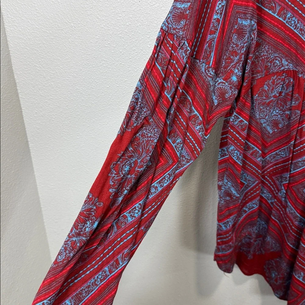 Free People Walking On A Dream Tunic‎ in a red and blue tribal pattern